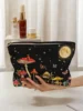 1pc，Mushroom Forest Pattern Corduroy Zipper Makeup Bag, Lightweight Multi functional Makeup Storage Bag 1