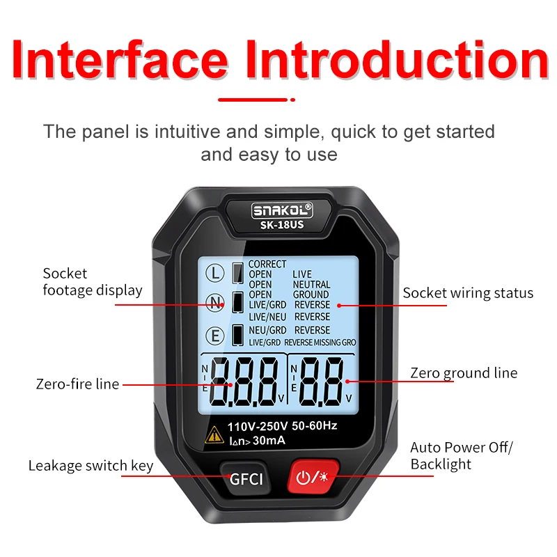 Digital Socket Tester Voltage RCD Test Socket Detector EU US UK Plug Ground Zero Line Polarity Phase Check Tools 5