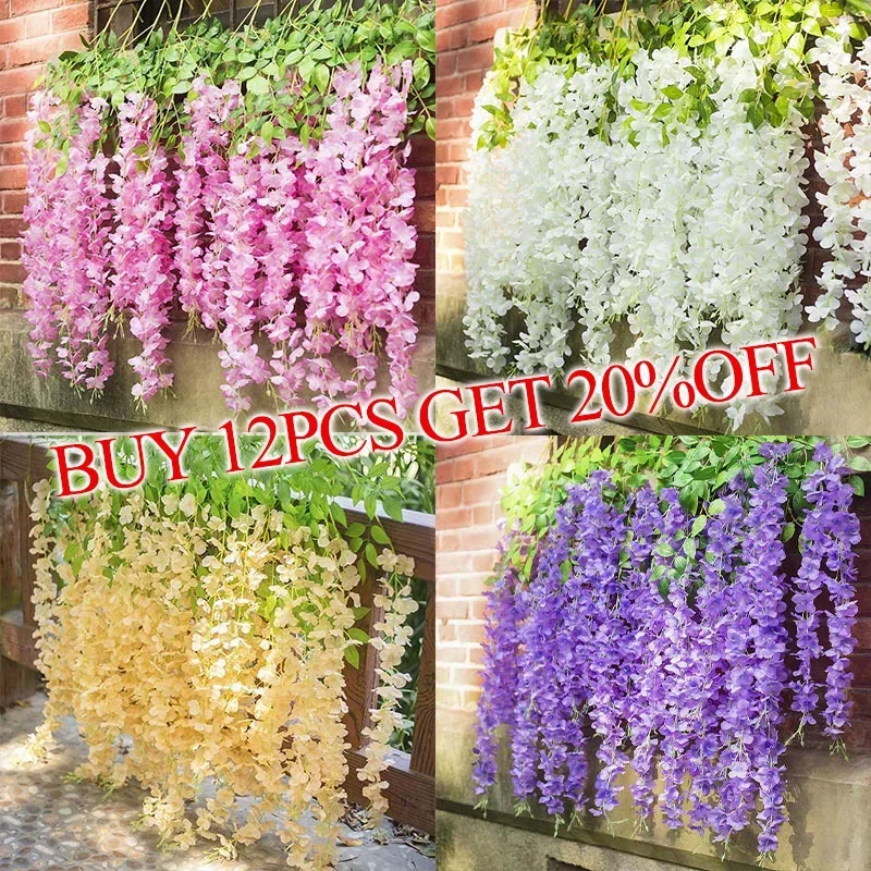 24 Viti Di Glicine Artificiali In Seta – Fiori Finti Da Appendere Lunghi 3,6 M, Per Decorazioni Matrimonio, Giardino E Casa, Bianco
