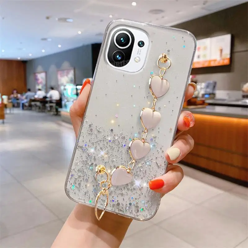 Mi11lite Love Heart Wrist Chain Glitter Case On For Xiaomi Mi 11