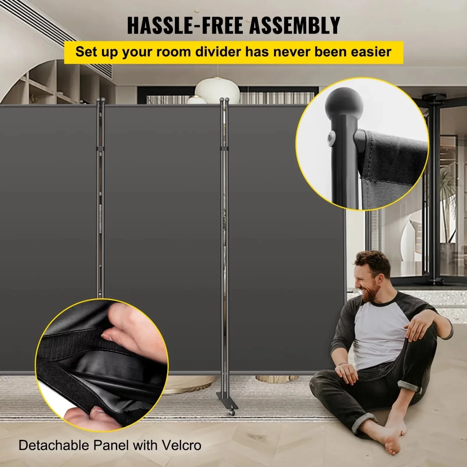 VEVORbrand 3-Panel Room Divider 6 FT Wall Office Partition 90 W x 14 D x  71 H Folding Portable Privacy Screen with Non-See-Through Fabric Room