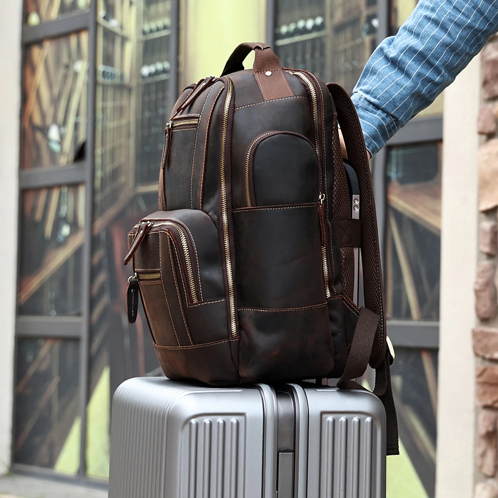 European and American New 15.6-inch Backpack Men's Large Capacity Travel Bag Vintage Leather Backpack For Men's