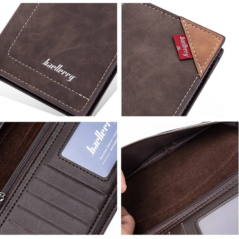 Baellerry Professional RFID Men Wallet, Long Bifold PU Leather Multi-Card Organizer Slim Suit Pocket Fit