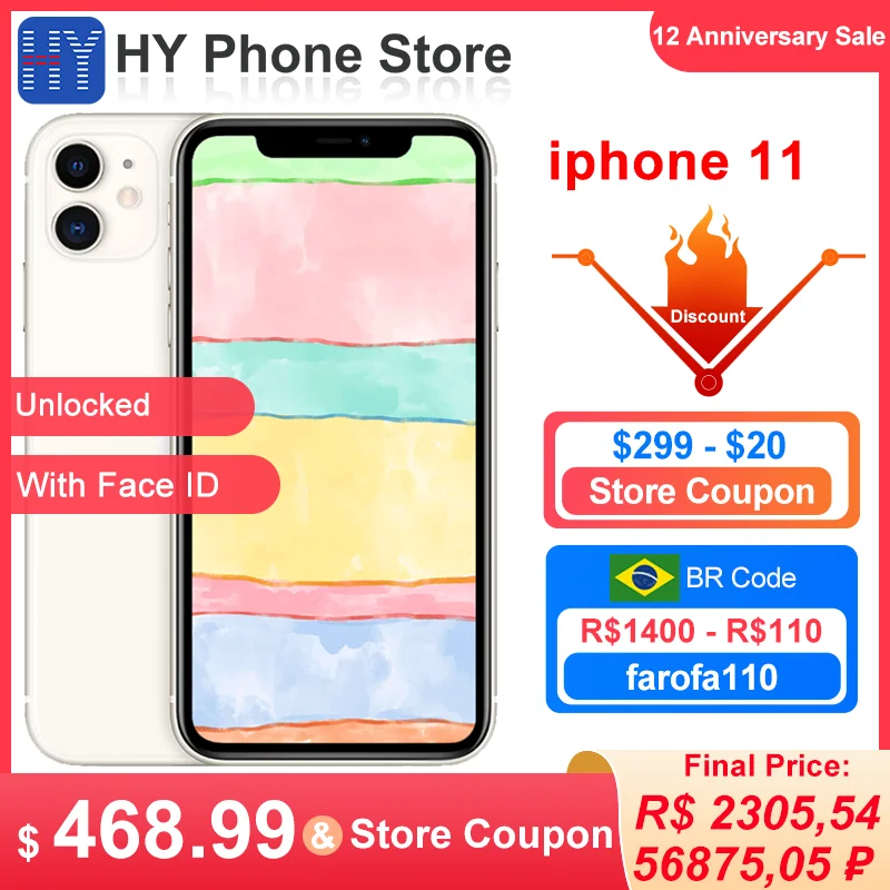 Разблокированный смартфон Apple iPhone 11 128/64 ГБ iOS A13 распознавание лица камера 12 МП 6 1