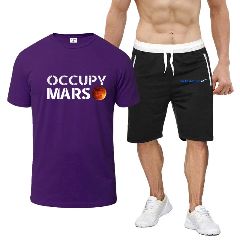 2023 new men's SpaceX fashion printing SpaceX eight-color round neck comfortable Harajuku slim short-sleeved summer casual pants