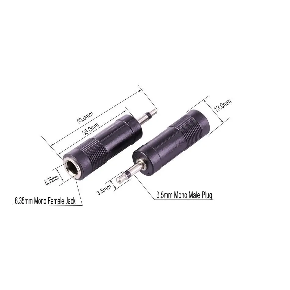 1pcs Jack 6.35 mono3.5mm Audio Connector Adapter 6.35MM Mono Plug to 3.5 STEREO/MONO JACK Guitar Connector
