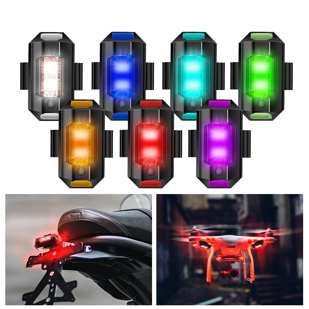 Luces de advertencia LED universales para motocicleta, 7 colores, Mini USB, luz estroboscópica, bicicleta, avión, intermitente nocturno, indicador de señal de giro