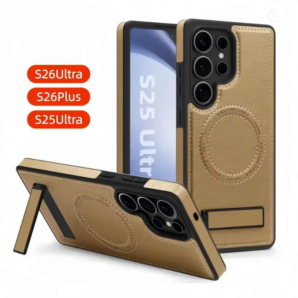 Leather Stand Case with Magnetic Wireless Charging and Fall Protection