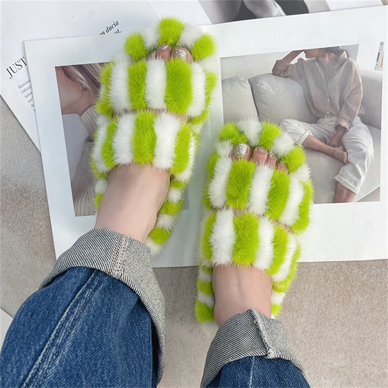 Fur Slippers Women Luxury Designer Shoes Sandals For Women Summer 2022 Non-Slip Flip Flops Soft Bottom Fur Indoor Slippers