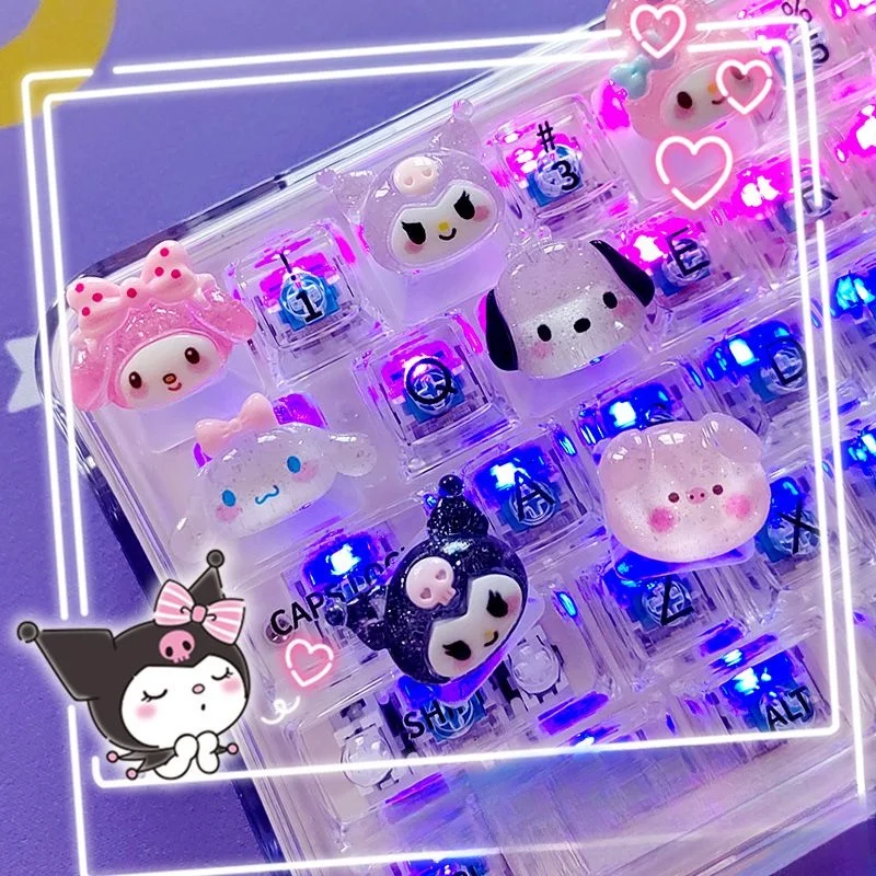수제 DIY 사용자 정의 키 캡 MX 스위치 용 반투명 키 캡 기계식 키보드 여성 사랑 Kuromi 키 커버 R4 높이