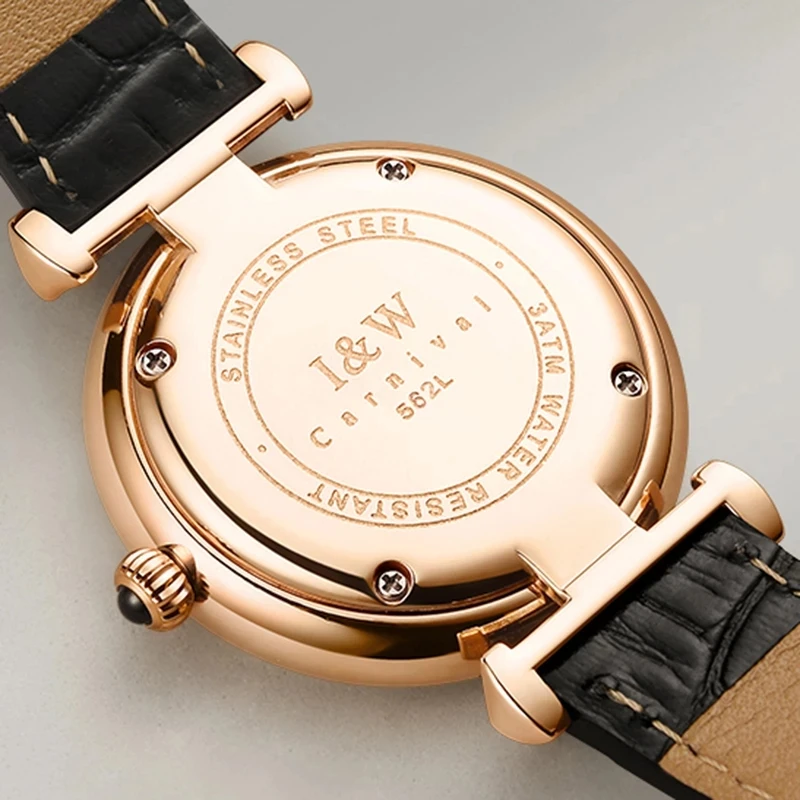 CARNIVAL Brand Diamond Watch Ladies Simple Design Leather Casual Girls Quartz Wristwatches Fashion Clock for Women Reloj Mujer