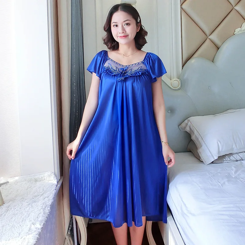Ladies Nightdress Sexy Ice Lace Large Size Solid Color Flower Pajamas Thin Short-sleeved Lace Skirt Night Dress Women Dress