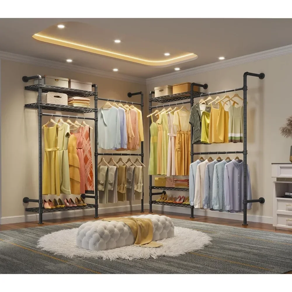 Industrial Pipe Clothes Rack Wall Mounted Clothing Rack for Hanging Clothes, Expandable Garment Rack Heavy Duty Wardro 3