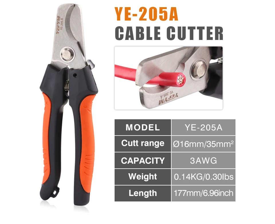 Description Picture 6 of itemYE-205/205A cable cutter stripper pliers industrial level cutter ability 24mm2/38mm2 diameter 10mm/16mm 5CR13 steel tools
