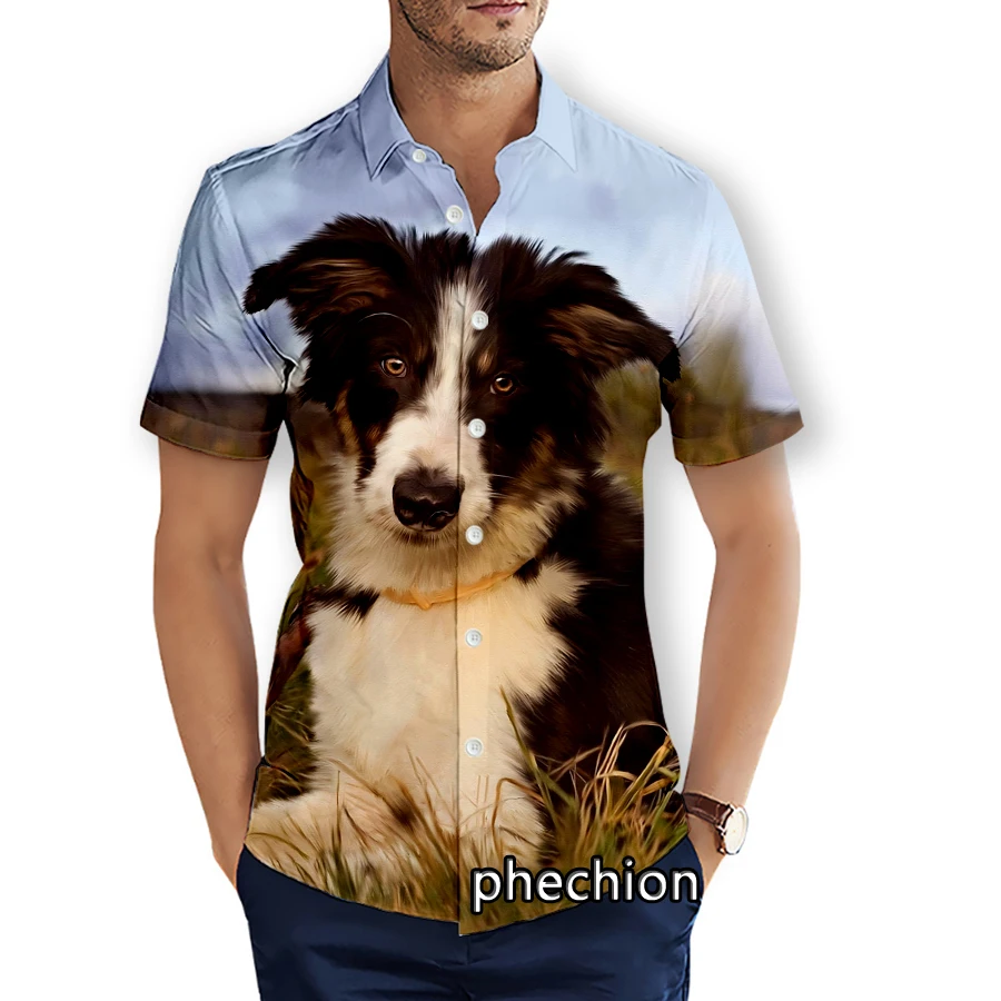 Phechion Estate Uomo Manica Corta Camicie Da Spiaggia Bordo Collie 3D Stampato Camicie Casual Moda Streetwear Uomo Top X49