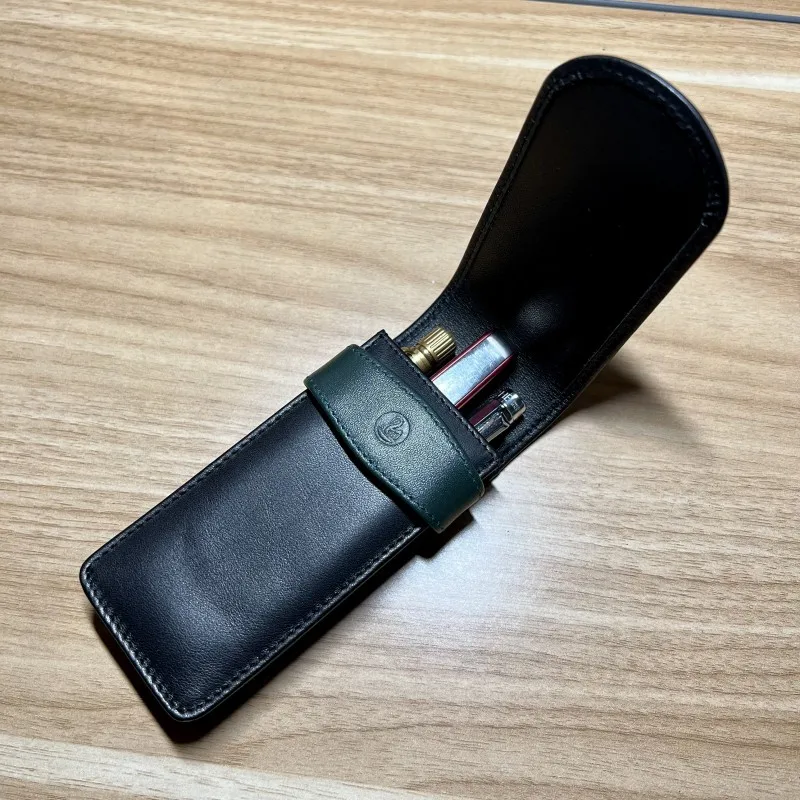 

Кожаный чехол для ручки, чехол для ручки из трех частей, немецкое хранение канцелярских принадлежностей, ручка из воловьей кожи, однотонный защитный чехол, офисные принадлежности