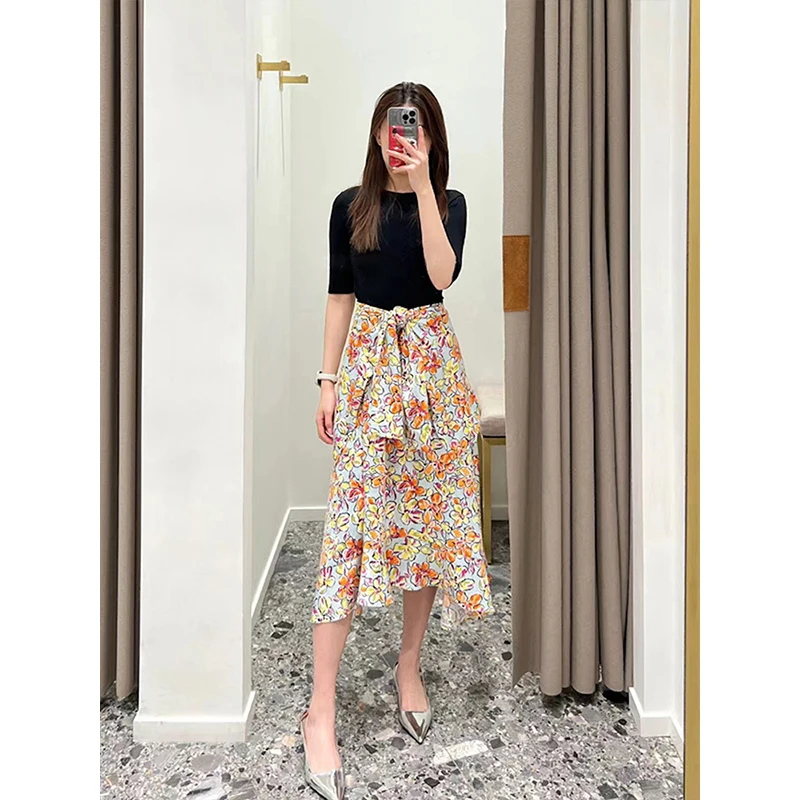 레트로 컬러 매칭 레인보우 스트라이프 퍼프 슬리브 드레스, 가볍고 다재다능한 2022, 새로운 유행 