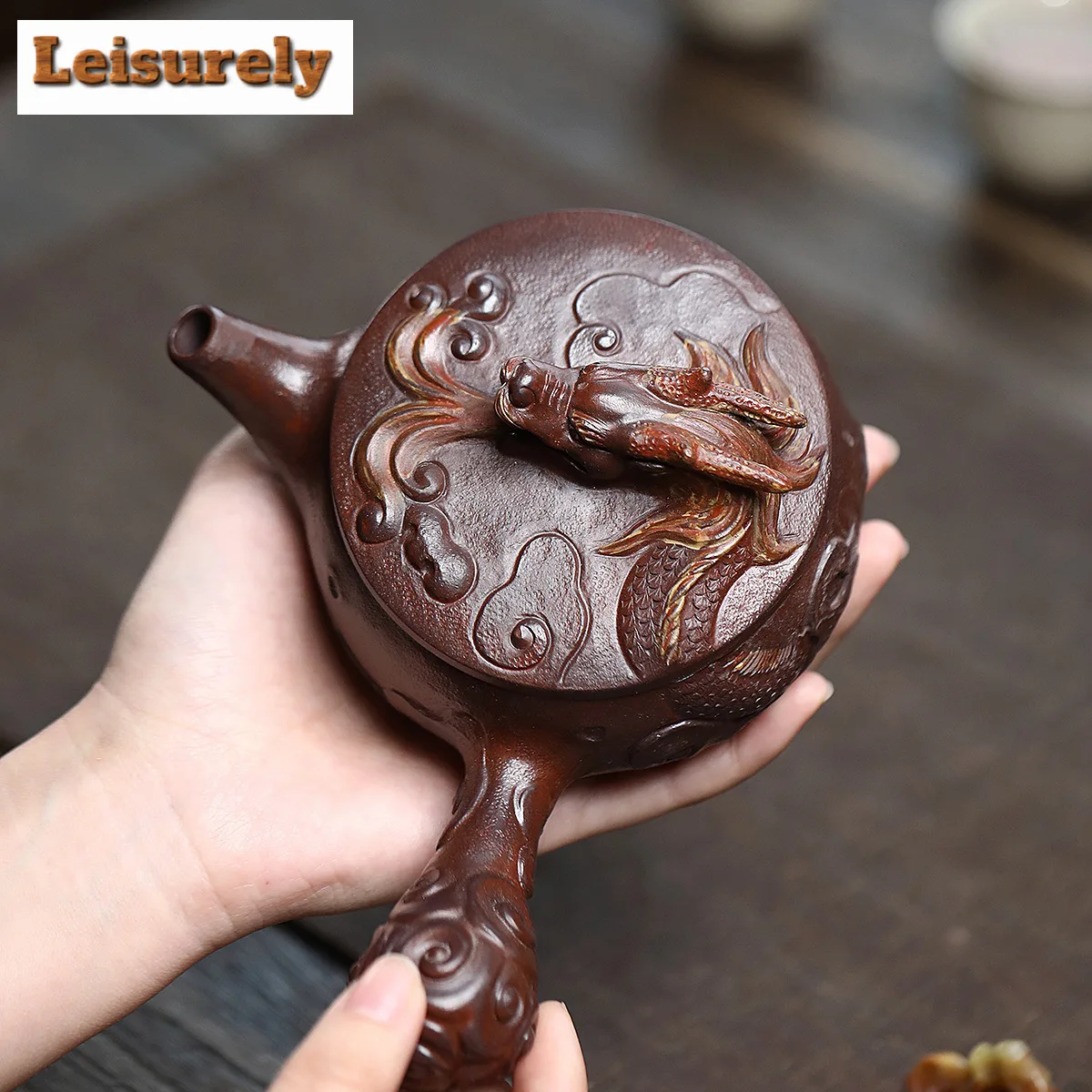 240ml Yixing Purple Clay Teapots Handmade Tang Feather Side Handle Dragon Pot Raw Ore Purple Mud Kettle With Strainer Zisha Tea