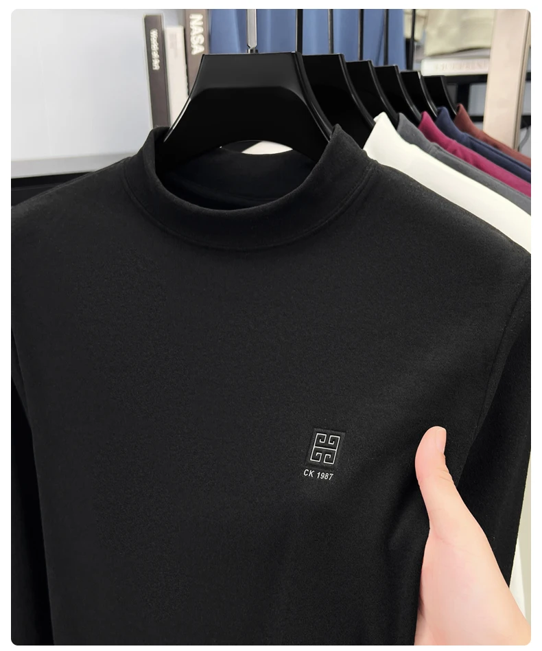 Modemarke geprägter Herren-Pullover mit halbhohem Halsausschnitt, Herbst, neuer lässiger Pullover, luxuriöser Samt-Komfort, warmes Langarm-T-Shirt – Detail 15