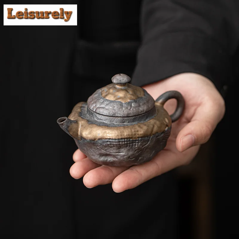 110ml Handmade Gilded Iron Glazed Teapot Retro Cloud Shirt Small Pot Tea Brewing Kettle Kung Fu Tea Cafes Supplies Craft Gifts