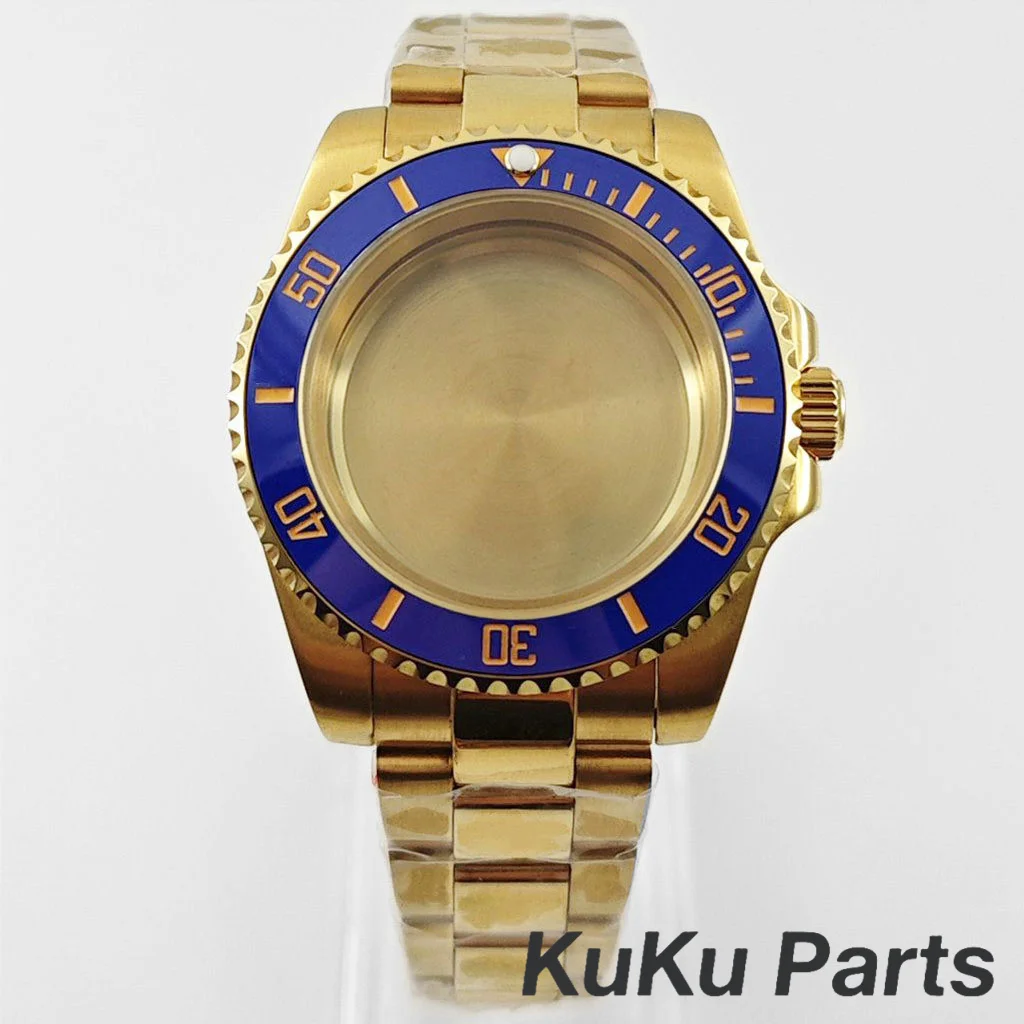 Gold 40MM Oyster Bracelet Sapphire Glass Waterproof Watch Case with 28.5mm Dial Compatibility