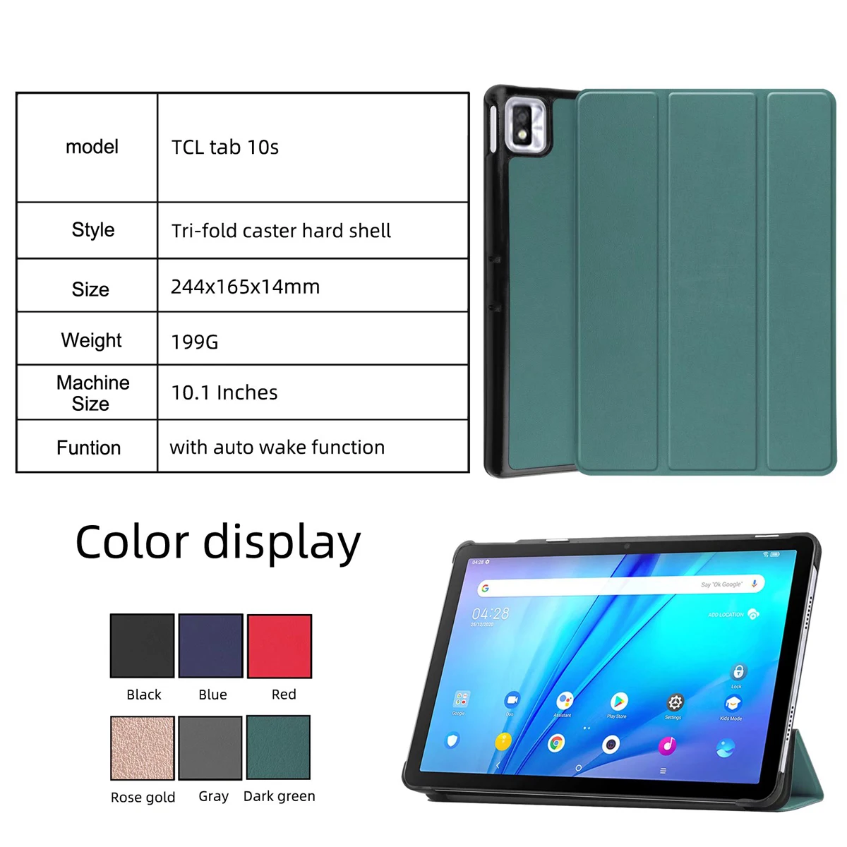 Tri-Fold, estojo fino dobrável, TCL Tab 10S, 9080G, 10.1 