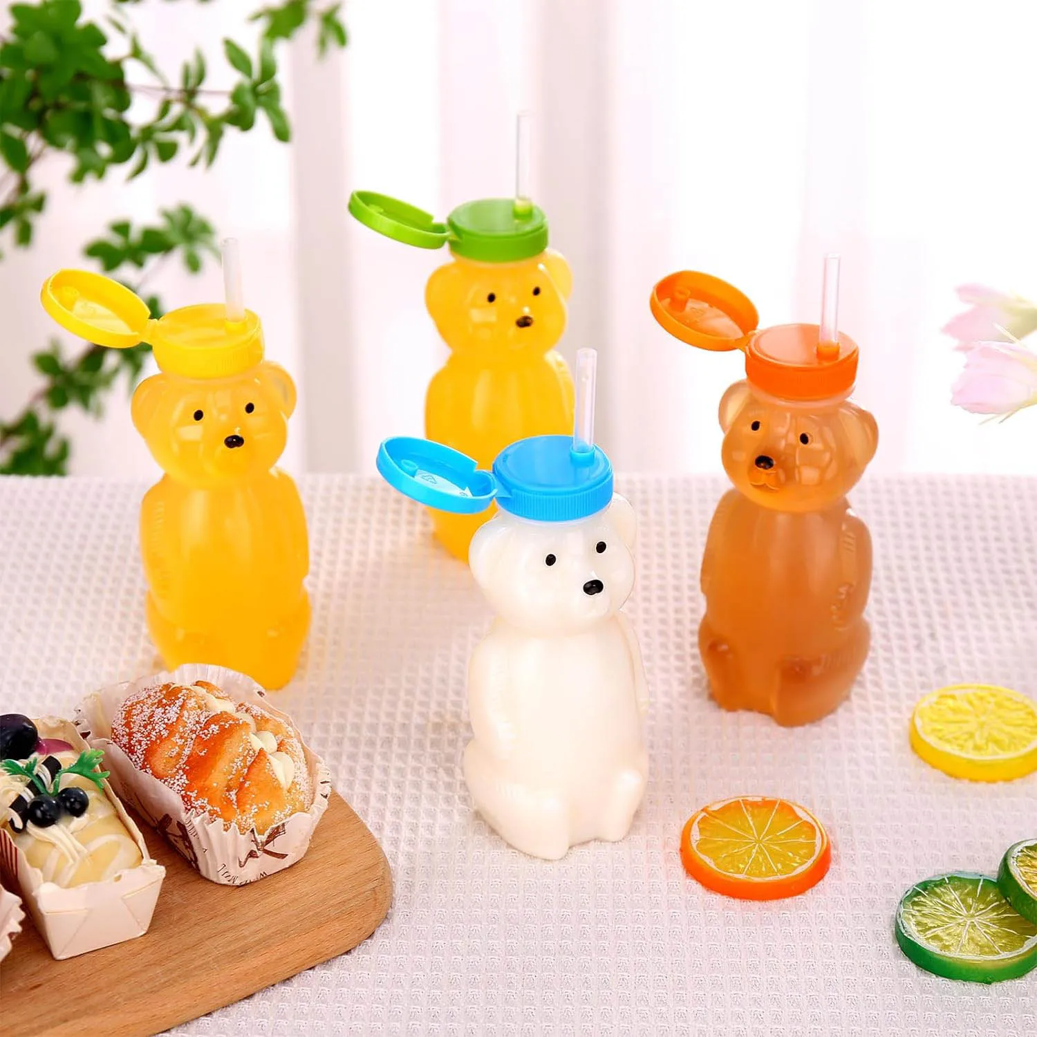 Straw Cups Honey Bear Therapy Sippy Bottles for Speech and Feeding Training Leak-Proof Food Grade BPA Free 2 Pack 8oz