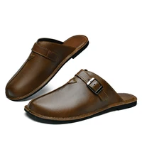 Sandales classiques en cuir pour hommes, pantoufles de marche, confortables, légères, pour l'extérieur, demi-glisse, nouvelle collection été 6