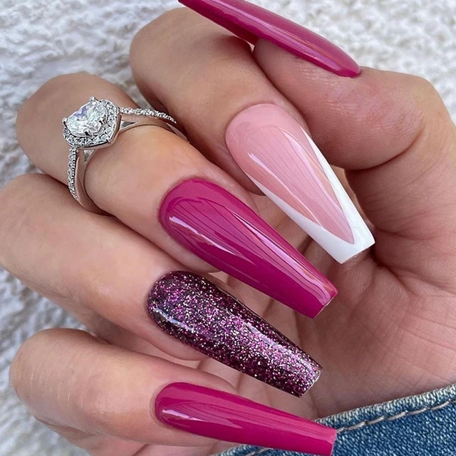 24pcs/Set Detachable Long Coffin Fake Nails European Rainbow Ballerina Full Nail Art Tips Colorful Beauty Artificial False Nails B2