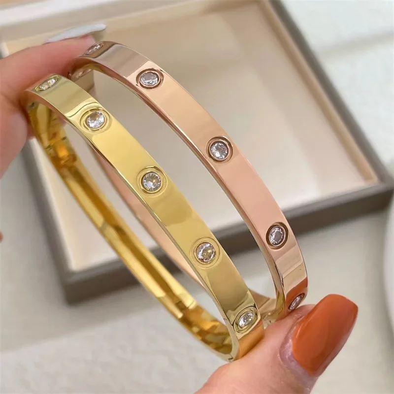 Stainless Steel Bracelet Couple Bangle Cubic Zirconia Jewelry Gift For Men