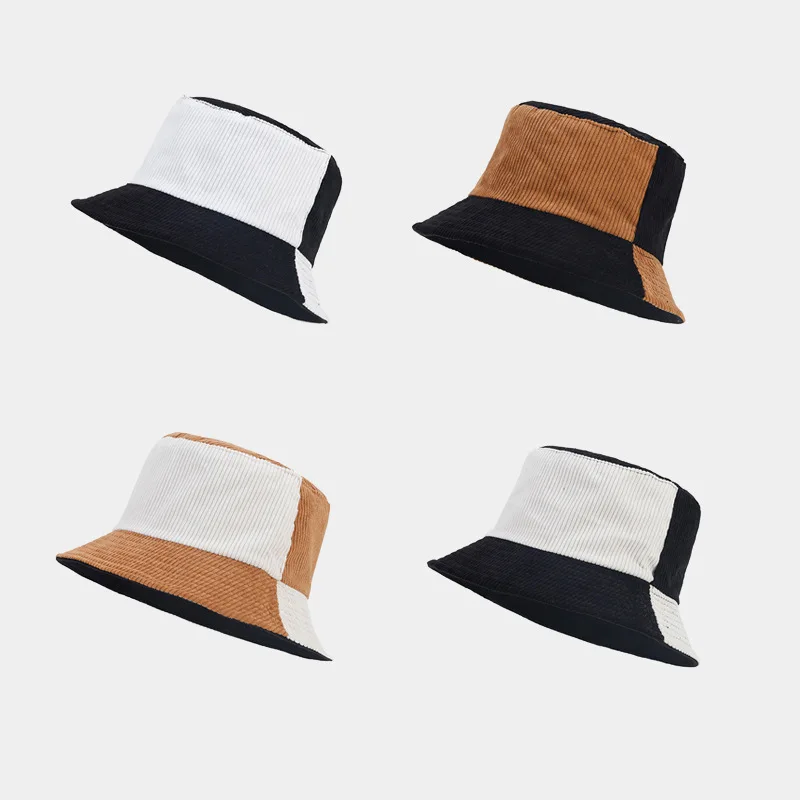 

Winter Fisherman Hat Men Women Pinstripe Corduroy two-color Splicing Basin Cap Out Holiday Sunscreen Hat Fashion Fisherman Hat