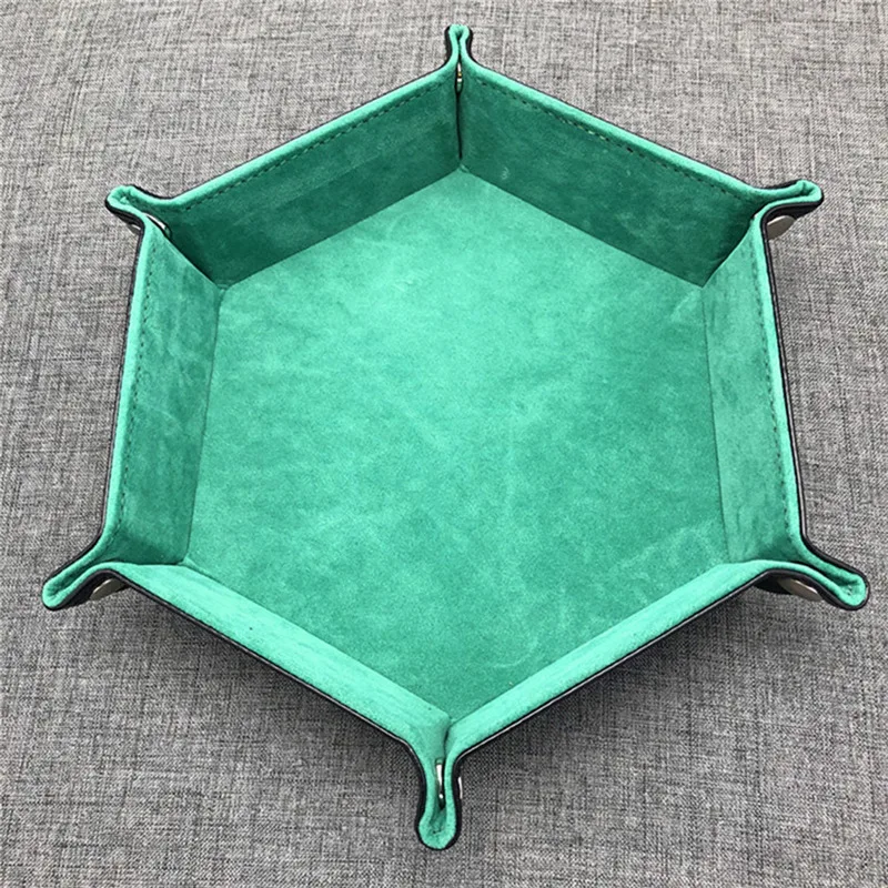 Hexagon Folding Dice Tray - Double-Sided PU Leather & Velvet Storage Holder