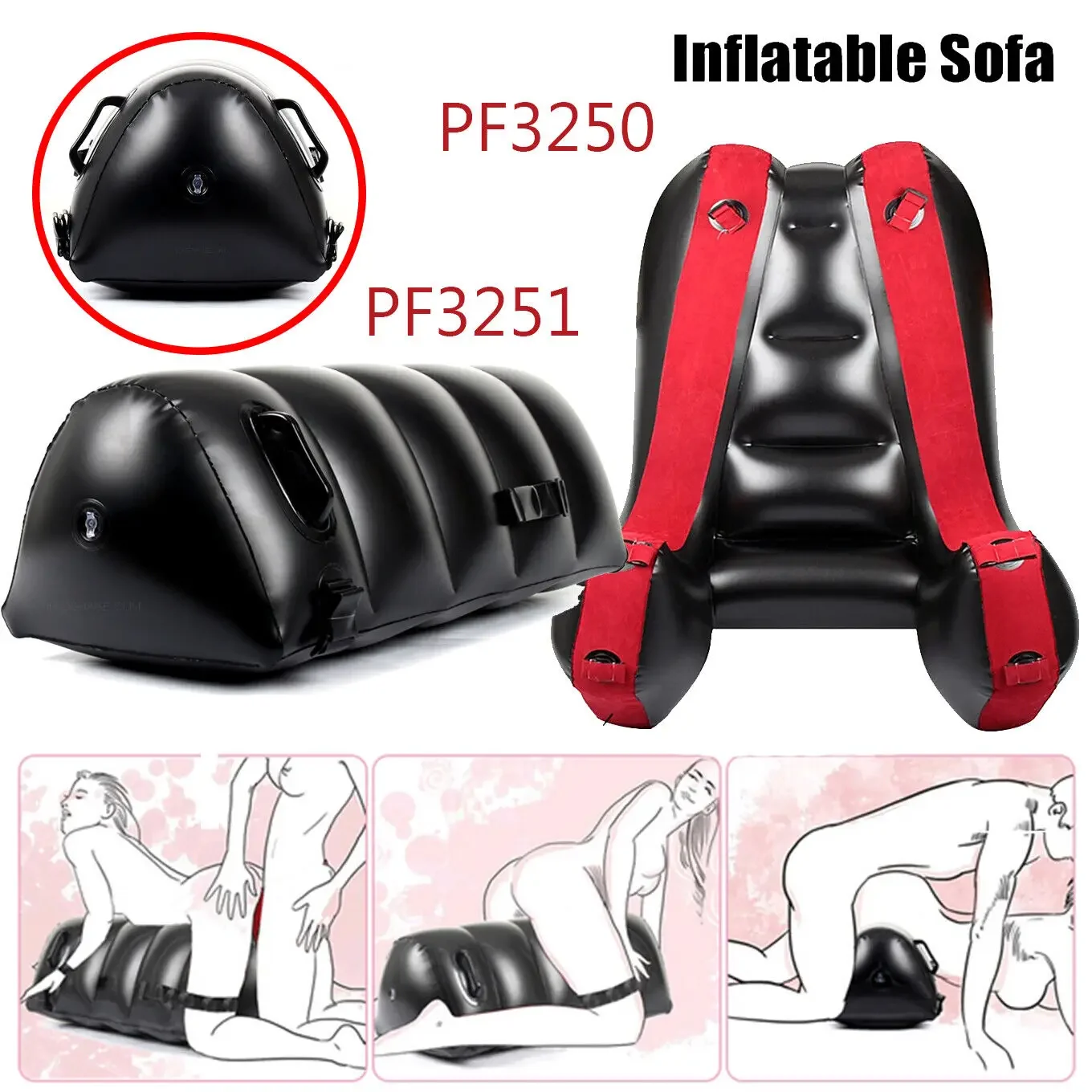 Inflatable Sex Furniture Open Leg Sofa Mat with Strap Chair Bed Sex Pillow Sofa Aid Cushion with Restraint Straps Handcuffs