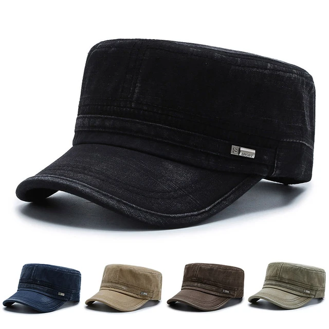 Casquette militaire rétro en coton délavé pour homme et femme (Couleur:  Noir)