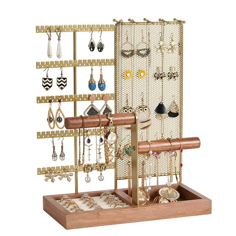 Large Capacity Metal Jewelry Display Stand Multifunctional Holder Base With Ring Tray For  Earrings Pendants Bracelets Storange