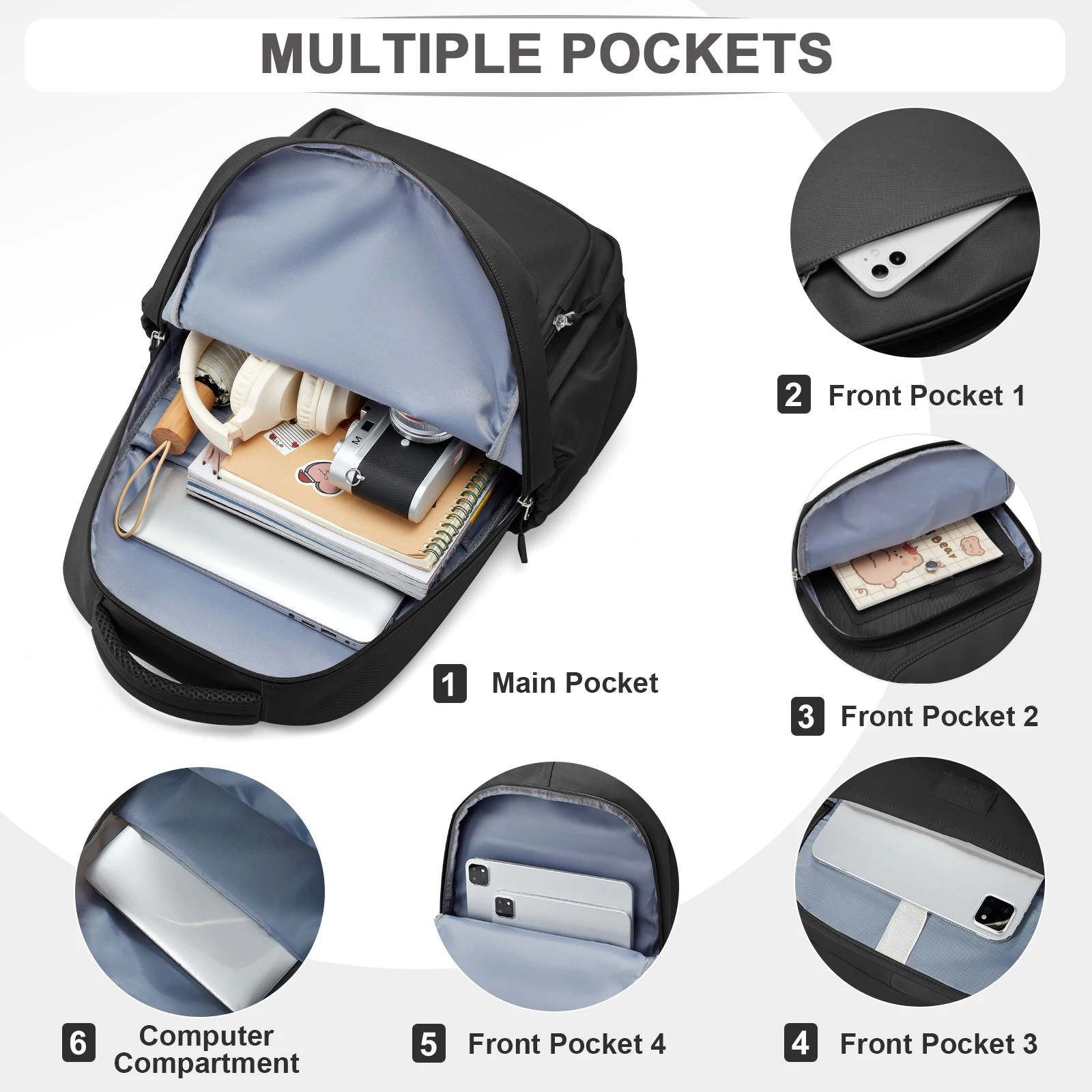 Student Campus Backpack Simple Style College Study Laptop Backpack Youth School Anti-Theft School Backpack, Multi Pocket Bookbag