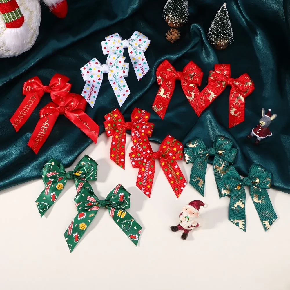 2Pcs/Set Christmas New Year Party Decor Hair Bows Girl Kids Christmas Decorations Supplies Baby Hair Accessories Gift Wholesale 13pcs christmas sticky tabs file tabs flags pages book markers reading notes classify file school office stationery supplies