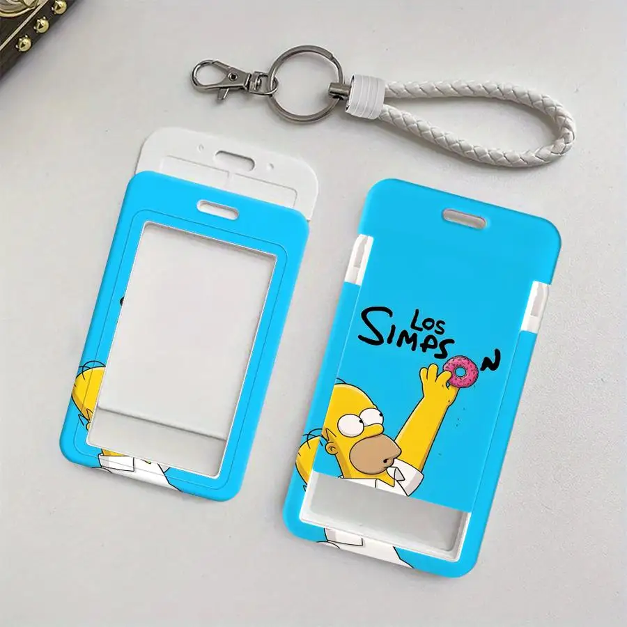 1Pc 카드 홀더 접이식 신용 카드 홀더 끈이 달린 어린이 버스 카드 홀더 은행 ID 배지 커버 케이스 심슨 가족 TV 시청
