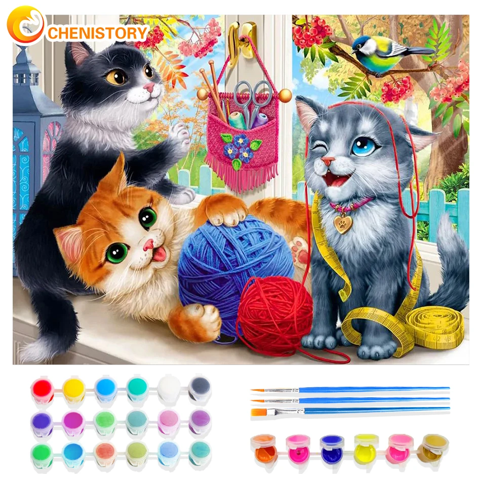 

CHENISTORY DIY Frame Painting By Numbers Cat Animal Acrylic Handpainted Coloring By Numbers Kits Drawing On Canvas For Home Deco