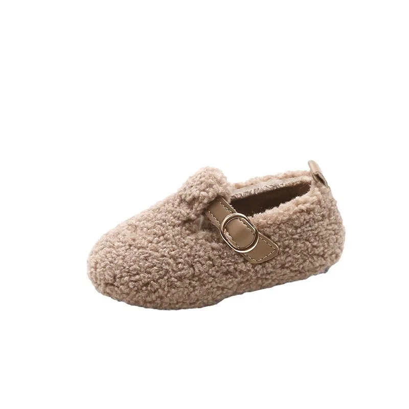 Winter Girls Shoes Lambswool Warm Children Flats Soft Sole Kids Cotton Shoe Casual Loafers Lightweight Non-slip Baby Furry Shoes