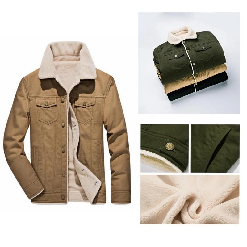 

Man Jacket Cotton Coat Plus Thick Velvet Plus Size Large vintage Retro american casual Wear winter warm Mantle Men Drop Shipping
