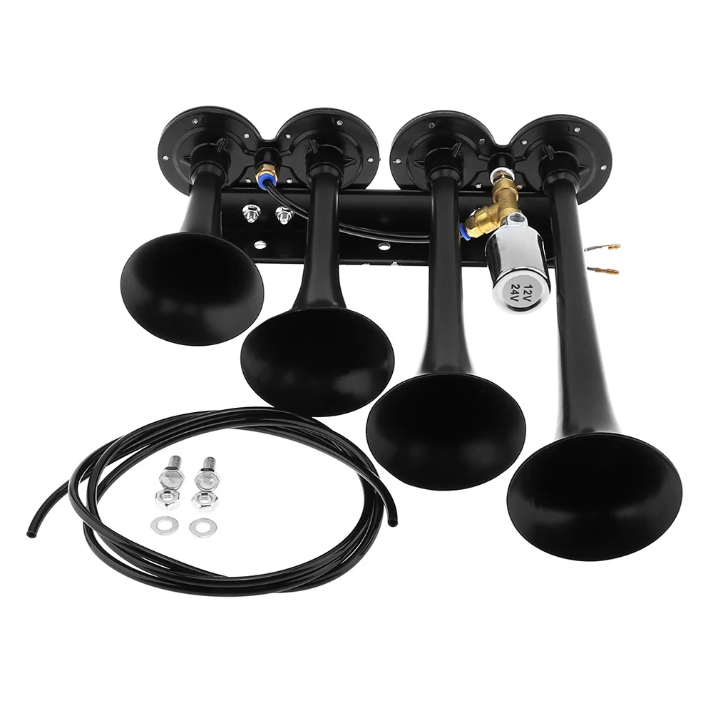 150db Super Loud Dual Trumpet Air Horn Kit with Compressor for Vehicles,  Trucks, Trains, Boats - 12V, Black