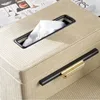 Leather Storage Tray Creative Gold Plated Rectangle Office Desktop Ornament Western Restaurant Tissue Box Modern Home Decoration 4