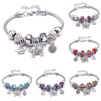 2025 New Charm Bracelet & Bangles Jewelry white butterfly Crown Beads Bracelets Brands Bracelets Fit Women Girl Gift 1