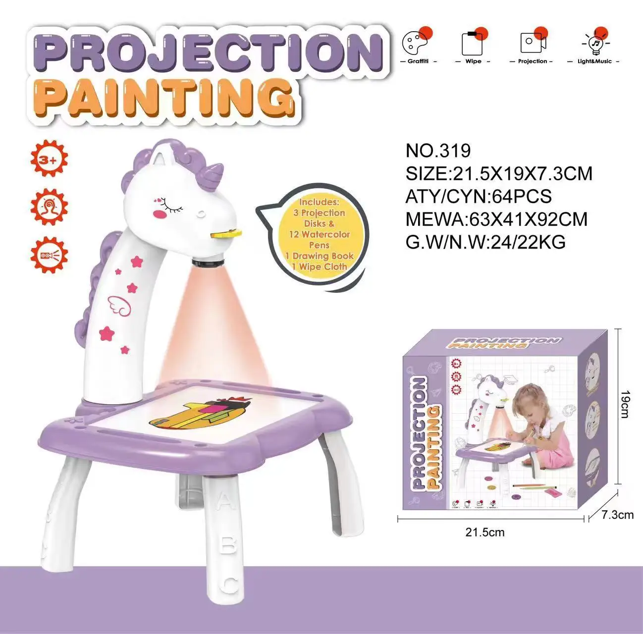 Children's Projection Painting Game Table Sanrio Unicorn Dinosaur Multifunctional Graffiti Drawing Board Game Table Puzzle Toy 6