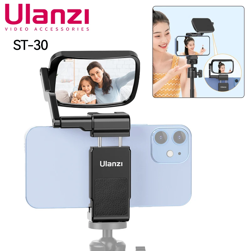 

Зажим-зажим для смартфона Ulanzi, комплект зеркал для селфи 360, регулируемое крепление для телефона, кронштейн для гостиной с холодным башмаком для микрофона