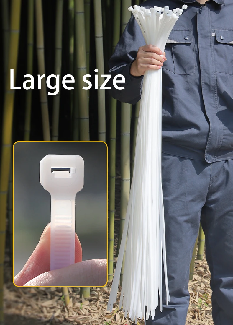 ZYCN 100 Stück, Breite 9 mm x 400/500/600/1200, selbstsichernde Nylon-Kabelbinder, Kunststoff, extra große Verdickung, robust – Detail 5