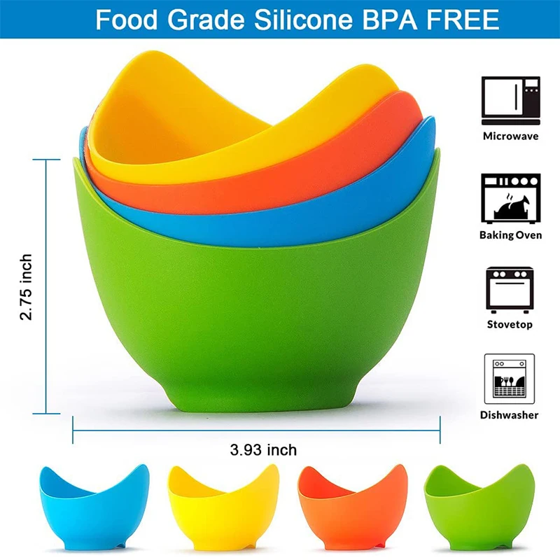 LMETJMA 4Pcs Egg Poacher Cups Silicone Egg Boiler Mold Cup Poaching Cups with Ring Standers for Microwave Air Fryer JT85