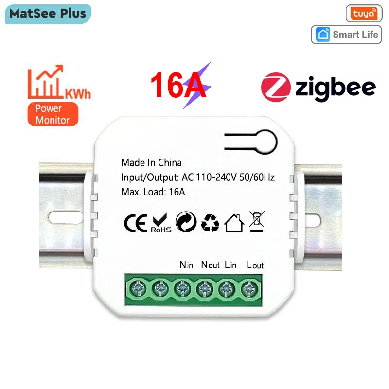 Tuya Smart Zigbee Energy Monitor Din Rail Kwh Electricity Statistic 16a