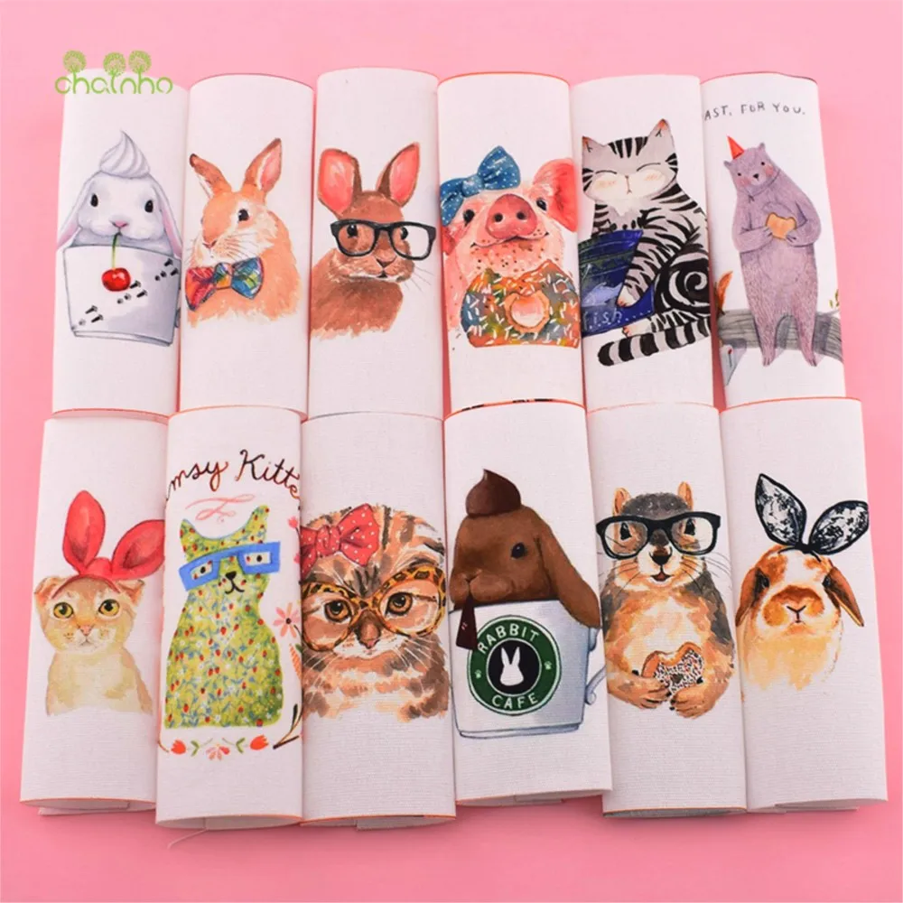 Chainho,Hand Dyed Cotton Fabric,Cut Cartoon Series,DIY Sewing Purse,Bag,Book Cover,Home Decoration Material,12x12cm,1 Piece